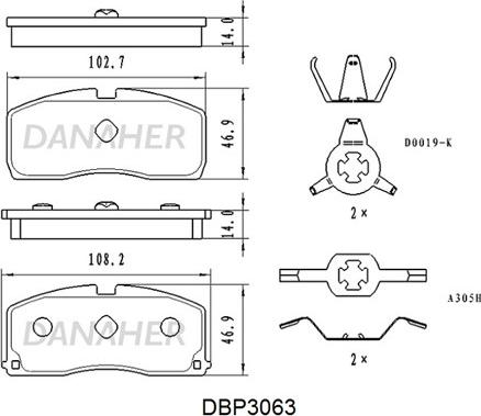 Danaher DBP3063 - Тормозные колодки, дисковые, комплект autosila-amz.com