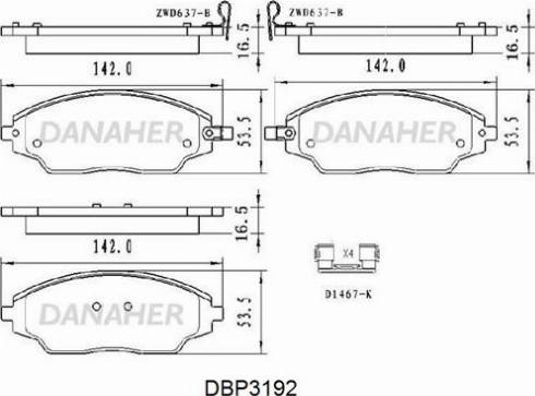Danaher DBP3192 - Тормозные колодки, дисковые, комплект autosila-amz.com