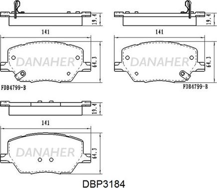 Danaher DBP3184 - Тормозные колодки, дисковые, комплект autosila-amz.com