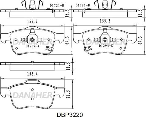 Danaher DBP3220 - Тормозные колодки, дисковые, комплект autosila-amz.com