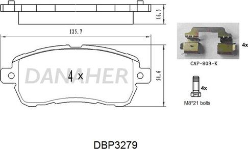 Danaher DBP3279 - Тормозные колодки, дисковые, комплект autosila-amz.com