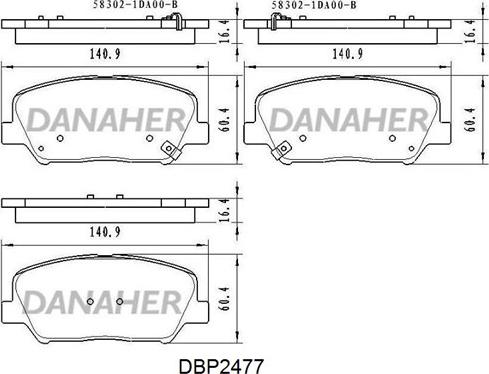 Danaher DBP2477 - Тормозные колодки, дисковые, комплект autosila-amz.com