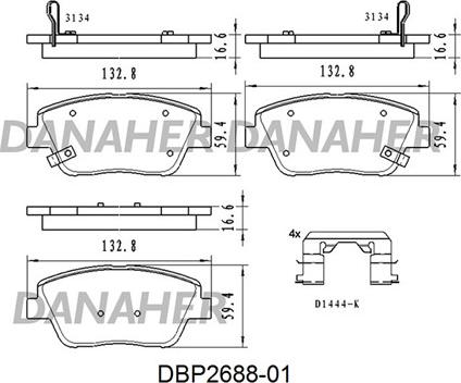 Danaher DBP2688-01 - Тормозные колодки, дисковые, комплект autosila-amz.com