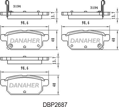 Danaher DBP2687 - Тормозные колодки, дисковые, комплект autosila-amz.com