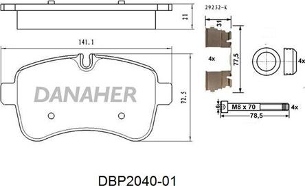 Danaher DBP2040-01 - Тормозные колодки, дисковые, комплект autosila-amz.com