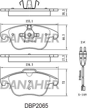 Danaher DBP2065 - Тормозные колодки, дисковые, комплект autosila-amz.com