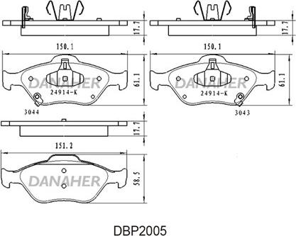 Danaher DBP2005 - Тормозные колодки, дисковые, комплект autosila-amz.com