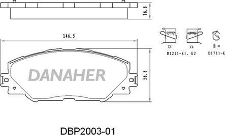 Danaher DBP2003-01 - Тормозные колодки, дисковые, комплект autosila-amz.com