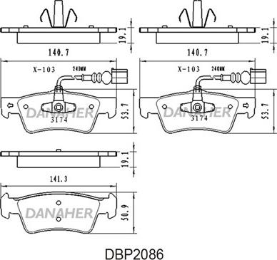 Danaher DBP2086 - Тормозные колодки, дисковые, комплект autosila-amz.com