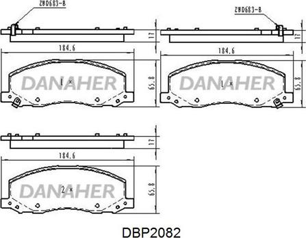 Danaher DBP2082 - Тормозные колодки, дисковые, комплект autosila-amz.com