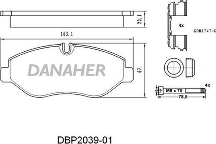 Danaher DBP2039-01 - Тормозные колодки, дисковые, комплект autosila-amz.com