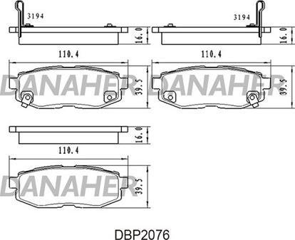 Danaher DBP2076 - Тормозные колодки, дисковые, комплект autosila-amz.com