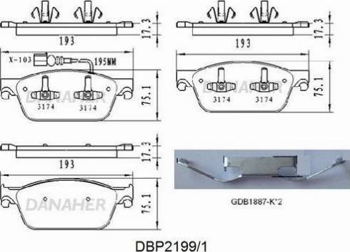 Danaher DBP2199/1 - Тормозные колодки, дисковые, комплект autosila-amz.com