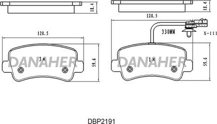 Danaher DBP2191 - Тормозные колодки, дисковые, комплект autosila-amz.com