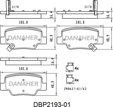 Danaher DBP2193-01 - Тормозные колодки, дисковые, комплект autosila-amz.com
