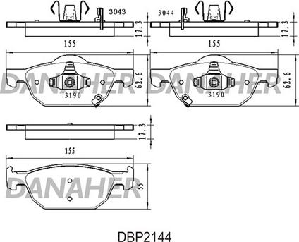 Danaher DBP2144 - Тормозные колодки, дисковые, комплект autosila-amz.com