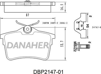 Danaher DBP2147-01 - Тормозные колодки, дисковые, комплект autosila-amz.com