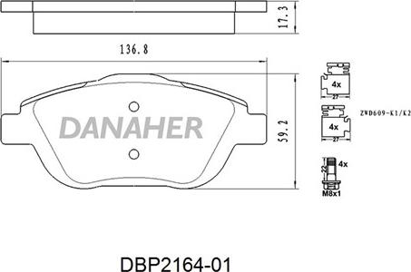 Danaher DBP2164-01 - Тормозные колодки, дисковые, комплект autosila-amz.com