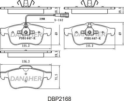 Danaher DBP2168 - Тормозные колодки, дисковые, комплект autosila-amz.com