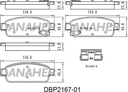 Danaher DBP2167-01 - Тормозные колодки, дисковые, комплект autosila-amz.com