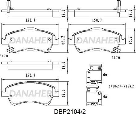 Danaher DBP2104/2 - Тормозные колодки, дисковые, комплект autosila-amz.com