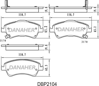Danaher DBP2104 - Тормозные колодки, дисковые, комплект autosila-amz.com
