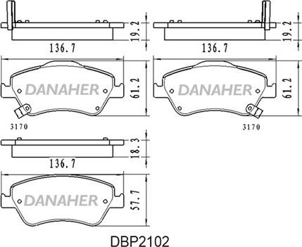 Danaher DBP2102 - Тормозные колодки, дисковые, комплект autosila-amz.com