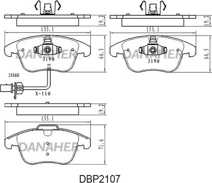 Danaher DBP2107 - Тормозные колодки, дисковые, комплект autosila-amz.com