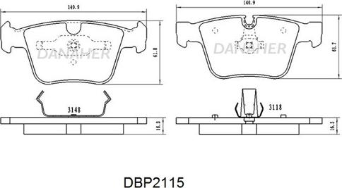 Danaher DBP2115 - Тормозные колодки, дисковые, комплект autosila-amz.com