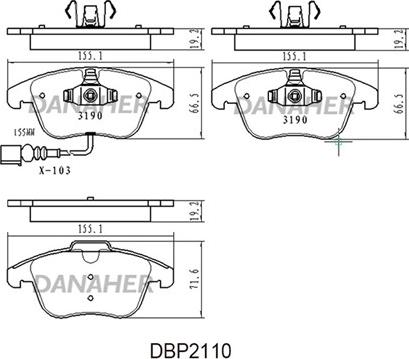 Danaher DBP2110 - Тормозные колодки, дисковые, комплект autosila-amz.com