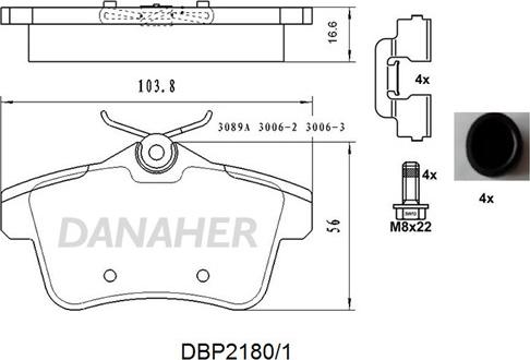 Danaher DBP2180/1 - Тормозные колодки, дисковые, комплект autosila-amz.com