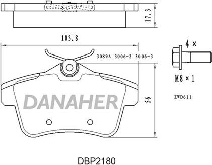 Danaher DBP2180 - Тормозные колодки, дисковые, комплект autosila-amz.com