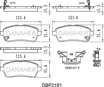 Danaher DBP2181 - Тормозные колодки, дисковые, комплект autosila-amz.com