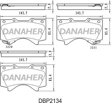 Danaher DBP2134 - Тормозные колодки, дисковые, комплект autosila-amz.com