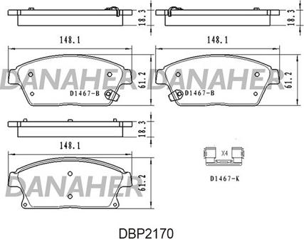 Danaher DBP2170 - Тормозные колодки, дисковые, комплект autosila-amz.com