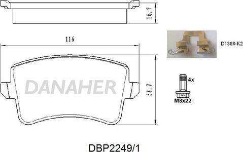 Danaher DBP2249/1 - Тормозные колодки, дисковые, комплект autosila-amz.com