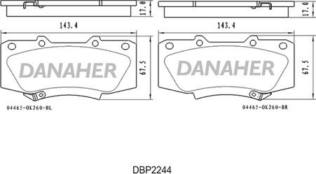 Danaher DBP2244 - Тормозные колодки, дисковые, комплект autosila-amz.com