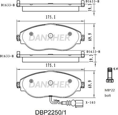Danaher DBP2250/1 - Тормозные колодки, дисковые, комплект autosila-amz.com