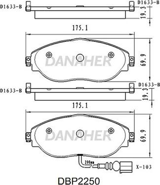 Danaher DBP2250 - Тормозные колодки, дисковые, комплект autosila-amz.com