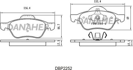 Danaher DBP2252 - Тормозные колодки, дисковые, комплект autosila-amz.com