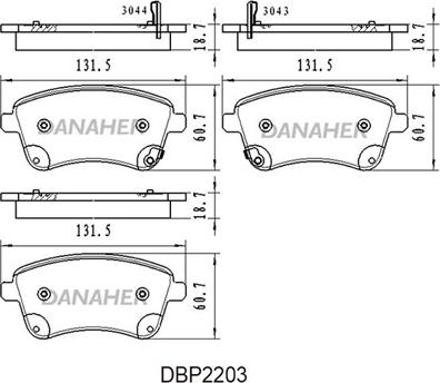 Danaher DBP2203 - Тормозные колодки, дисковые, комплект autosila-amz.com