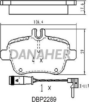 Danaher DBP2289 - Тормозные колодки, дисковые, комплект autosila-amz.com