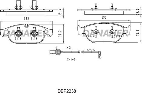 Danaher DBP2238 - Тормозные колодки, дисковые, комплект autosila-amz.com