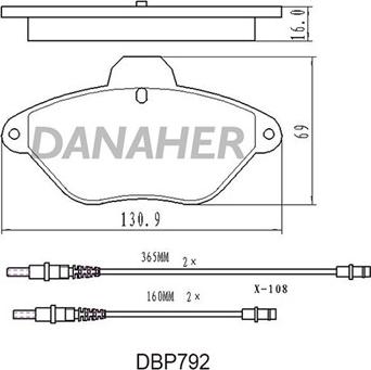 Danaher DBP792 - Тормозные колодки, дисковые, комплект autosila-amz.com