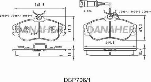 Danaher DBP706/1 - Тормозные колодки, дисковые, комплект autosila-amz.com