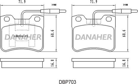 Danaher DBP703 - Тормозные колодки, дисковые, комплект autosila-amz.com