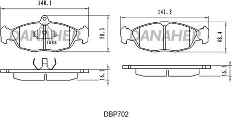 Danaher DBP702 - Тормозные колодки, дисковые, комплект autosila-amz.com