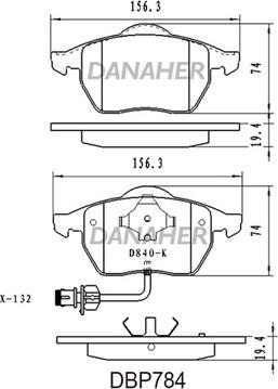 Danaher DBP784 - Тормозные колодки, дисковые, комплект autosila-amz.com