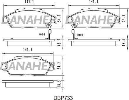 Danaher DBP733 - Тормозные колодки, дисковые, комплект autosila-amz.com