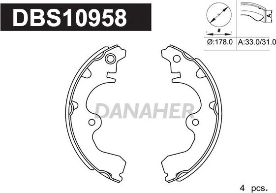 Danaher DBS10958 - Комплект тормозных колодок, барабанные autosila-amz.com